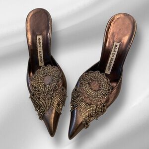 Manolo Blahnik Silver/Grey “Vitty” crystal embellished Mules Size IT 35\US 5